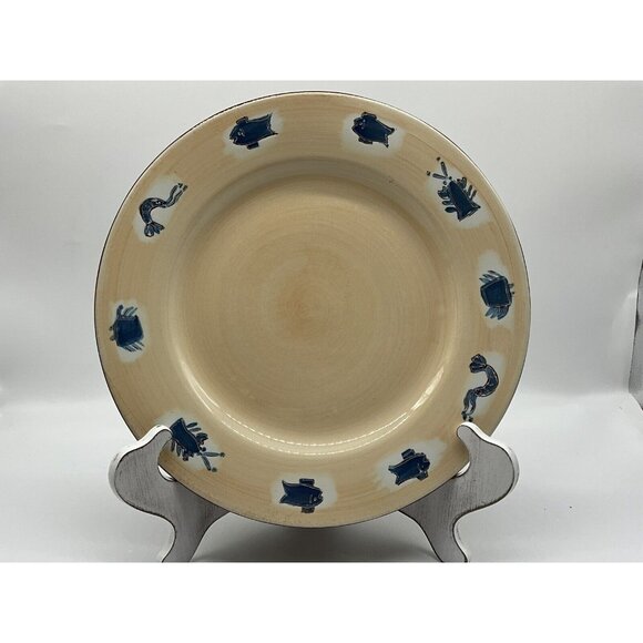 Pottery Barn Seafood Dinner Plate 12" Blue Seafood  Around With a Tan Background - Picture 3 of 14